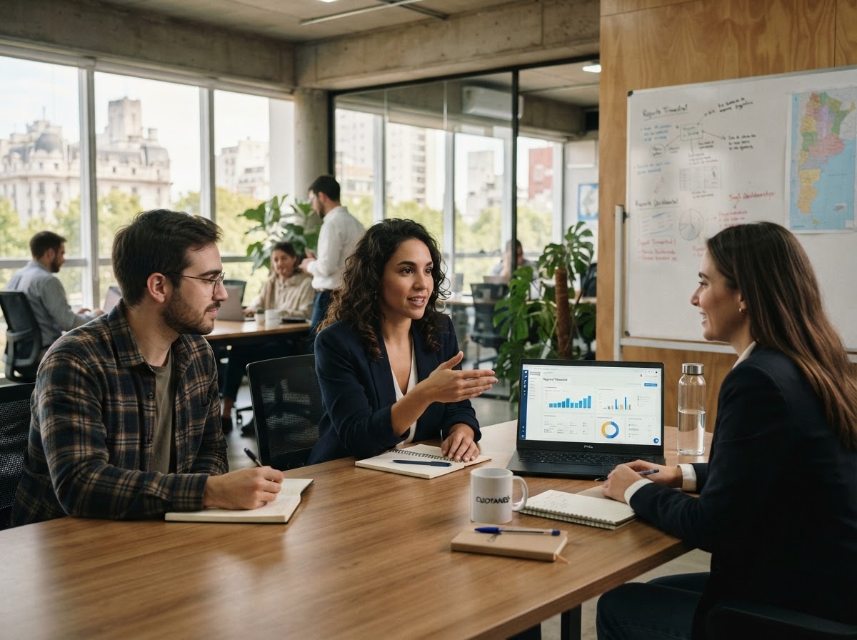 Cuotaneo equipo de análisis de datos trabajando sobre modelos predictivos de mercado